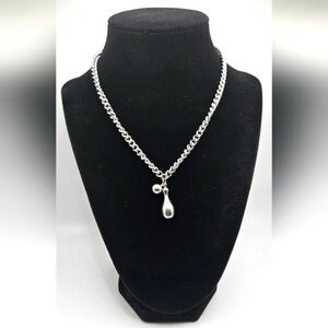 Bowling Ball Pin Necklace Steel Alloy Silver Tone